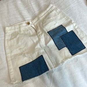 Unbranded White Blue Patchwork Denim Mini Skirt